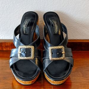 Brighton black leather platform sandals